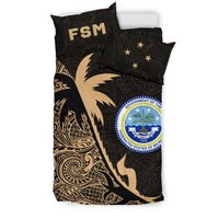 Federated States Of Micronesia Duvet Cover Set - Federated States Of Micronesia Coat Of Arms & Coconut Tree Gold - Polynesian Pride
