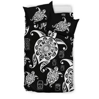 Honu Turtle Hawaiian Duvet Cover Set - Black White Color Style - Polynesian Pride