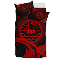 Tahiti Duvet Cover Set - Hibiscus And Wave Red - Polynesian Pride