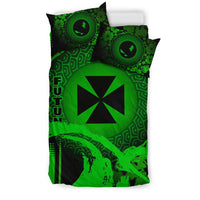 Wallis And Futuna Duvet Cover Set - Hibiscus And Wave Green - Polynesian Pride