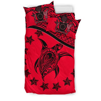 Cook Island Duvet Cover Set - Cook Island Flag & Turtle Tattoo Red - Polynesian Pride