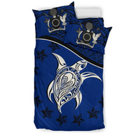 Cook Island Duvet Cover Set - Cook Island Flag & Turtle Tattoo Dark Blue - Polynesian Pride