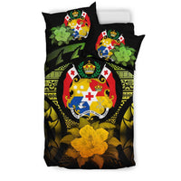 Tonga Duvet Cover Set - Tonga Coat Of Arms & Reggae Hibiscus - Polynesian Pride