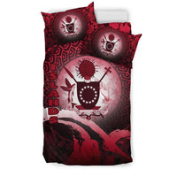 Cook Islands Duvet Cover Set - Cook Islands Coat Of Arms Wave and Hibiscus Red - Polynesian Pride