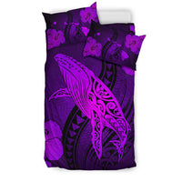 Hawaiian Map Whale Swim Hibiscus Polynesian Bedding Set - Purple - Polynesian Pride