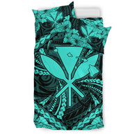 Hawaiian Map Kanaka Hibiscus Turquoise Polynesian Bedding Set - Polynesian Pride