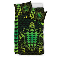 Hawaiian Map Kakau Turtle Polynesian Bedding Set - Green - Polynesian Pride