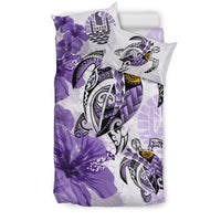 Polynesian Duvet Cover Set - Tahiti Bedding Set Polynesia Turtle Hibiscus Purple - Polynesian Pride