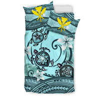 Kanaka Maoli (Hawaiian) Bedding Set - Polynesian Turtle Plumeria Blue - Polynesian Pride