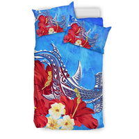 Hawaiian Polynesian Hammer Shark Hibiscus Bedding Set - Polynesian Pride