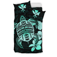 Hawaiian Kanaka Hibiscus Plumeria Mix Polynesian Turtle Bedding Set Turquoise AH - Polynesian Pride
