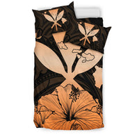 Hawaiian Kanaka Bedding Set Hibiscus Polynesian Love Orange - Polynesian Pride