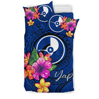 Micronesia Bedding Set - Yap Duvet Cover Set Floral With Seal Blue - Polynesian Pride