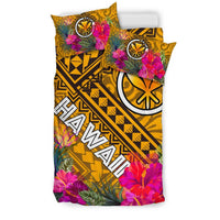Hawaii Bedding Set - Kanaka Maoli With Hibiscus On Polynesian Patterns (YELLOW) - Polynesian Pride