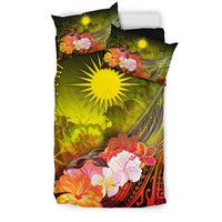 Marshall Islands Custom Personalised Bedding Set - Humpback Whale with Tropical Flowers (Yellow) - Polynesian Pride