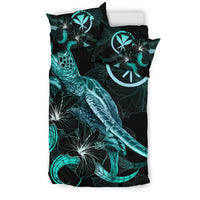 Hawaii Polynesian Bedding Set - Turtle With Blooming Hibiscus Turquoise - Polynesian Pride