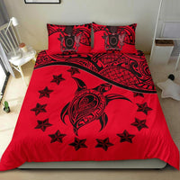 Cook Island Duvet Cover Set - Cook Island Flag & Turtle Tattoo Red - Polynesian Pride