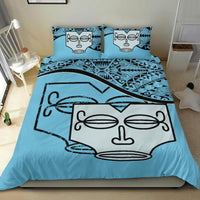 Marquesas Islands Duvet Cover Set - Tiki Face Pattern Blue - Polynesian Pride