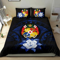 Tonga Duvet Cover Set - Tonga Coat Of Arms & Dark Blue Hibiscus - Polynesian Pride