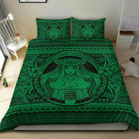 Hawaiian Map Madame Pele Kanaka Plumeria Polynesian Bedding Set Green - Polynesian Pride