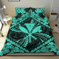 Hawaiian Map Kanaka Hibiscus Turquoise Polynesian Bedding Set - Polynesian Pride