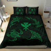 Polynesian Turtle Hammerhead Shark Ray Kanaka Hawaii Bedding Set Circle Green - Polynesian Pride