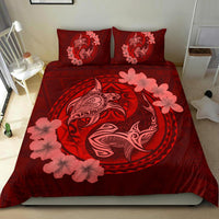 Hawaii Yin Yang Turtle Shark Hibiscus Plumeria Bedding Set - Red - Polynesian Pride