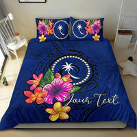 Micronesia Custom Personalised Bedding Set - Chuuk Duvet Cover Set Floral With Seal Blue - Polynesian Pride