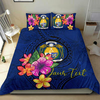 Polynesian Custom Personalised Bedding Set - Nauru Duvet Cover Set Floral With Seal Blue - Polynesian Pride