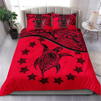 Cook Island Duvet Cover Set - Cook Island Flag & Turtle Tattoo Red - Polynesian Pride