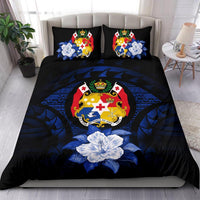 Tonga Duvet Cover Set - Tonga Coat Of Arms & Dark Blue Hibiscus - Polynesian Pride