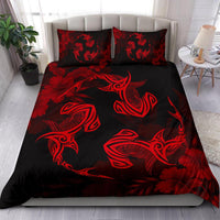 Hawaiian Hammerhead Shark Hibiscus Red Polynesian Bedding Set - Polynesian Pride