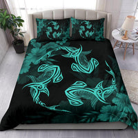 Hawaiian Hammerhead Shark Hibiscus Turquoise Polynesian Bedding Set - Polynesian Pride