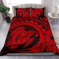 Hawaiian Map Kanaka Honu Hibiscus Red Globular Polynesian Bedding Set - Polynesian Pride