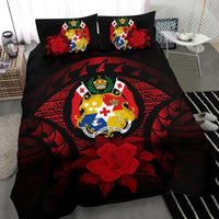 Tonga Duvet Cover Set - Tonga Coat Of Arms & Red Hibiscus - Polynesian Pride