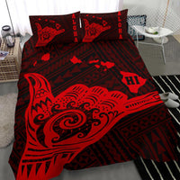 Hawaiian Shaka Aloha Map Polynesian Bedding Set Red - Polynesian Pride