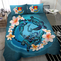 Polynesian Duvet Cover Set - Kiribati Bedding Set Blue Plumeria Animal Tattoo - Polynesian Pride