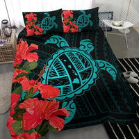 Hawaiian Map Sea Turtle Waves Hibiscus Polynesian Bedding Set - Polynesian Pride