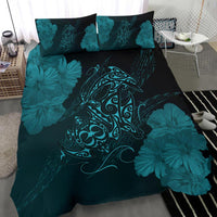 Hawaiian Hibiscus Dolphin Manta Ray Turtle Polynesian Bedding Set Waves Blue - Polynesian Pride