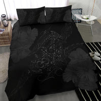 Hawaiian Hibiscus Dolphin Manta Ray Turtle Polynesian Bedding Set Waves Grey - Polynesian Pride