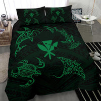 Polynesian Turtle Hammerhead Shark Ray Kanaka Hawaii Bedding Set Circle Green - Polynesian Pride