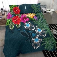 Kanaka Maoli (Hawaiian) Bedding Set - Hibiscus Turtle Tattoo Blue - Polynesian Pride