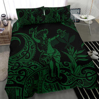 Polynesian Bedding Set - Hawaii Duvet Cover Set Hula Girl Green - Polynesian Pride