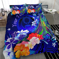 Pohnpei Custom Personalised Bedding Set - Humpback Whale with Tropical Flowers (Blue) - Polynesian Pride