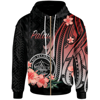 Palau Zip Hoodie Red Polynesian Hibiscus Pattern Style Unisex Red - Polynesian Pride