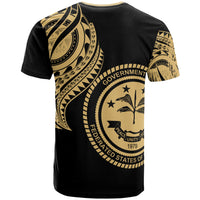 Federated States of Micronesia T Shirt FSM Tatau Gold Patterns With Coat of Arms - Polynesian Pride