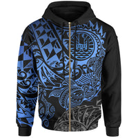 Tahiti Polynesian Zip up Hoodie Blue Turtle Hibiscus Flowing Unisex Blue - Polynesian Pride