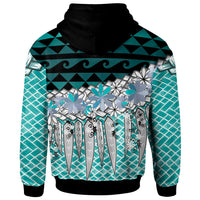 Vanuatu Zip Hoodie Coconut Leaves Weave Pattern Blue - Polynesian Pride