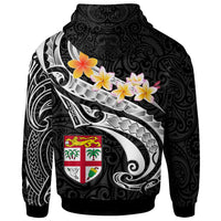 Fiji Custom Zip up Hoodie Fiji Seal Polynesian Patterns Plumeria (Black) - Polynesian Pride