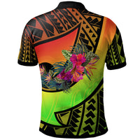 Pohnpei Polo Shirt Polynesian Hook and Hibiscus (Reggae) - Polynesian Pride